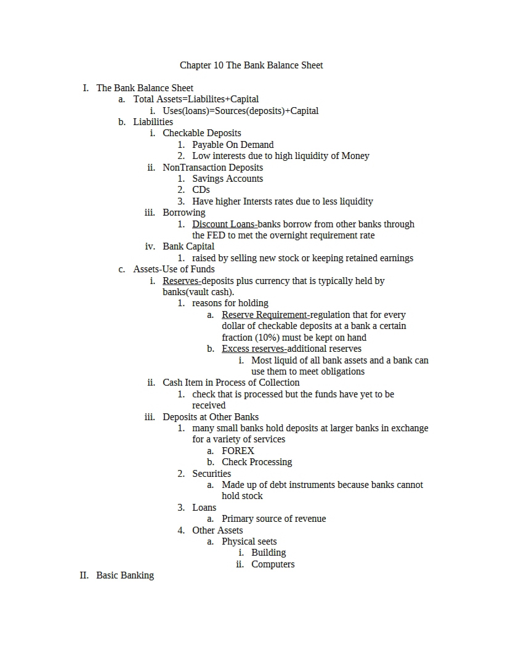 Balance Sheets for Banks (Ch 10)