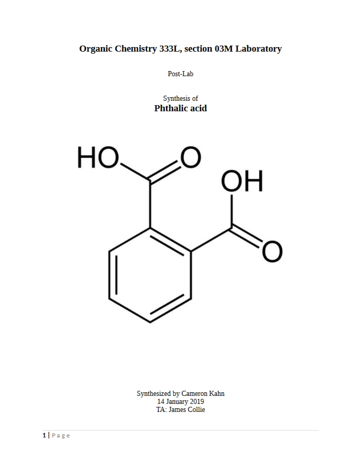 Post-Lab Phthalic Acid Synthesis