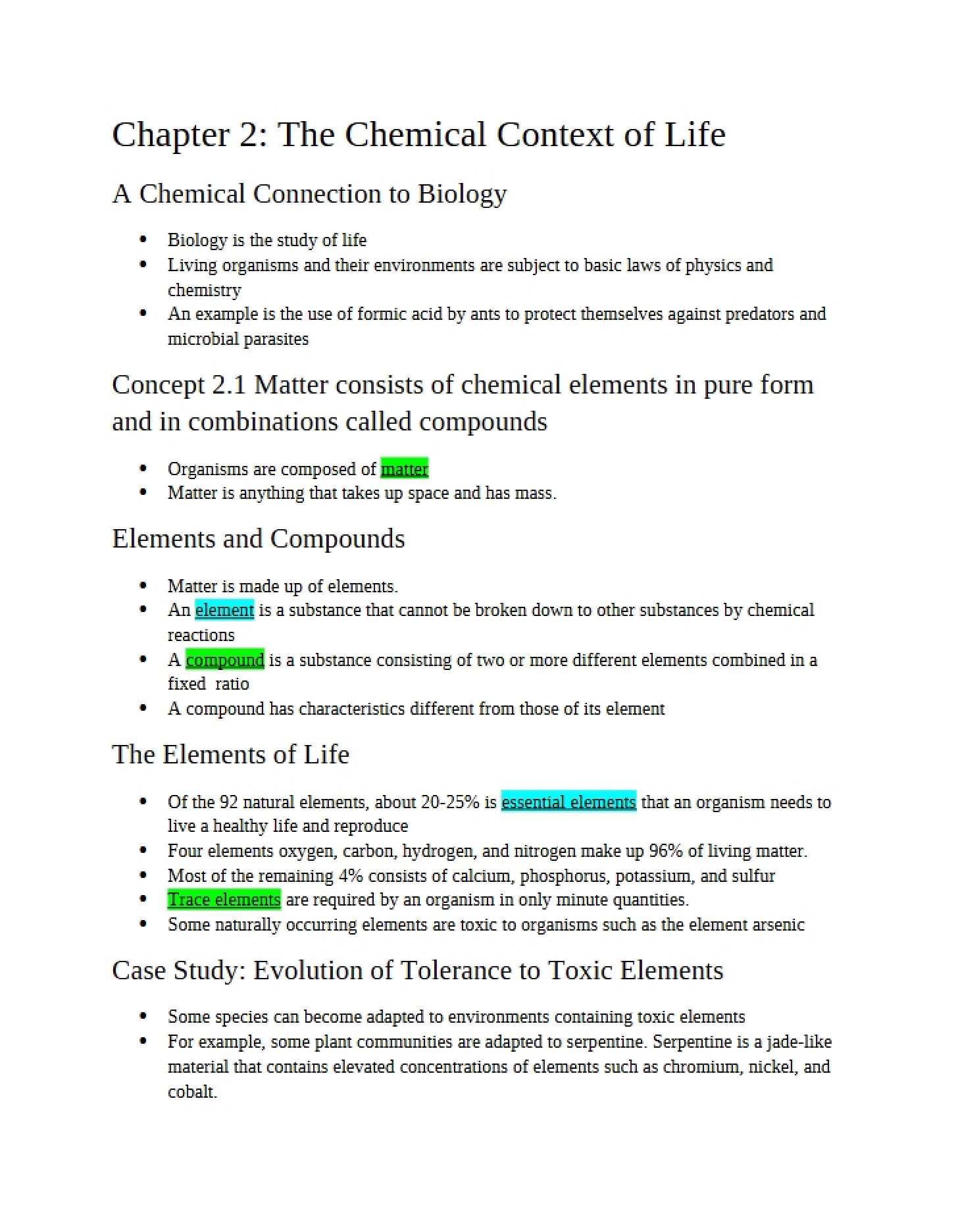 Chemical Context of Life (Ch 2)