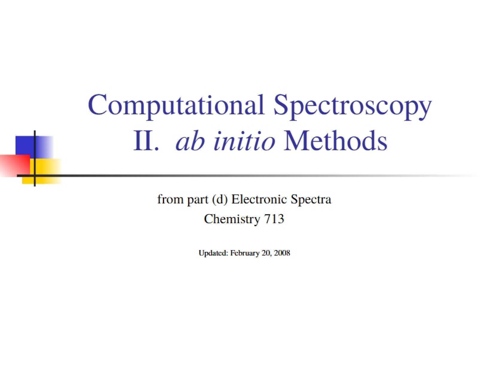 Ab Initio Methods (Ch 2)
