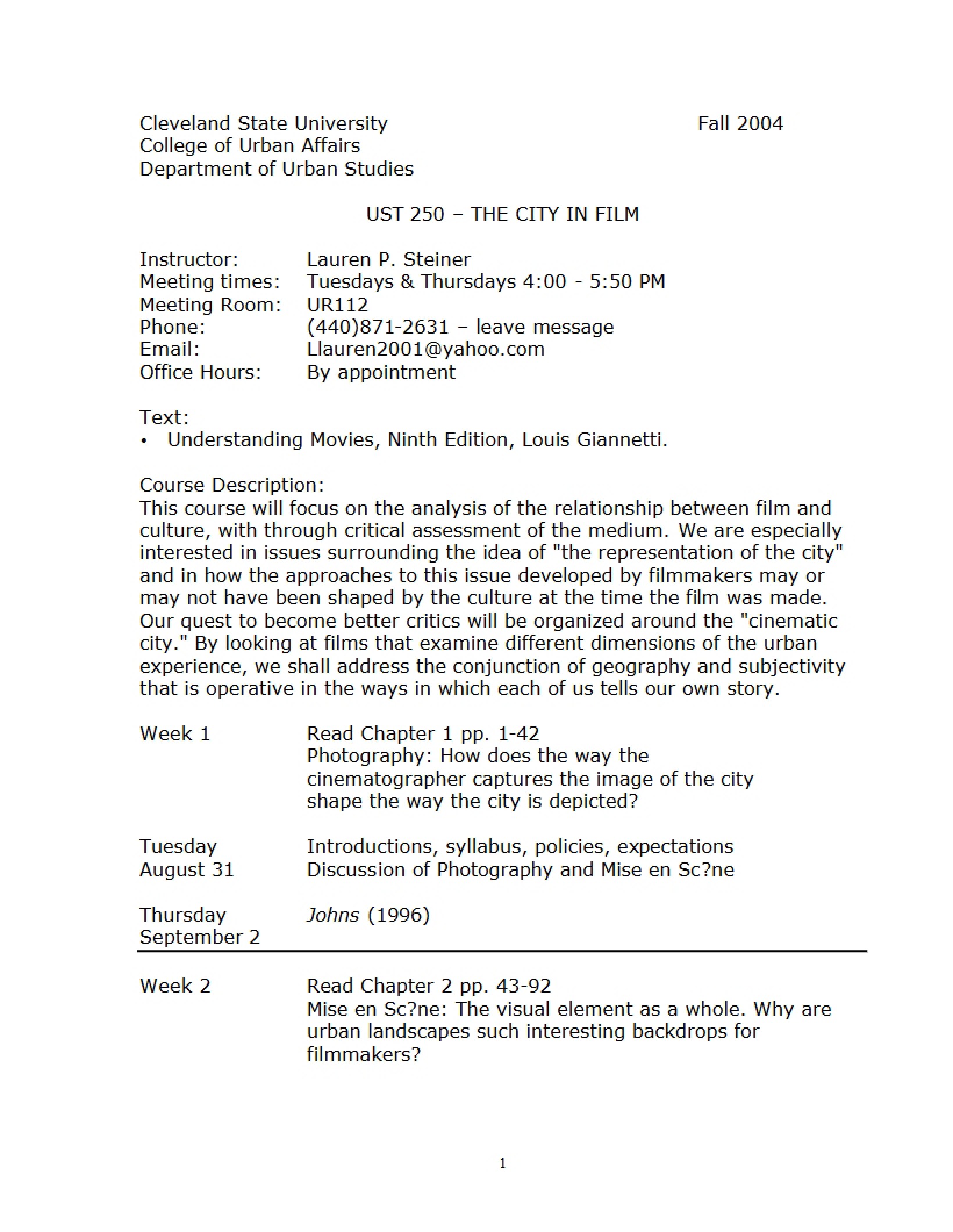 Syllabus Cities in Cinema