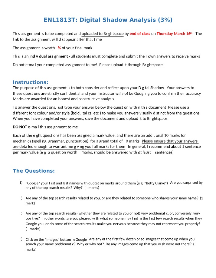 Analysis Assignment on Digital Shadow