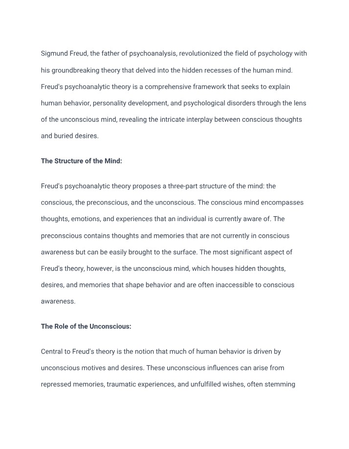 Freud's Theory of Behavior and Personality - The Unconscious Mind
