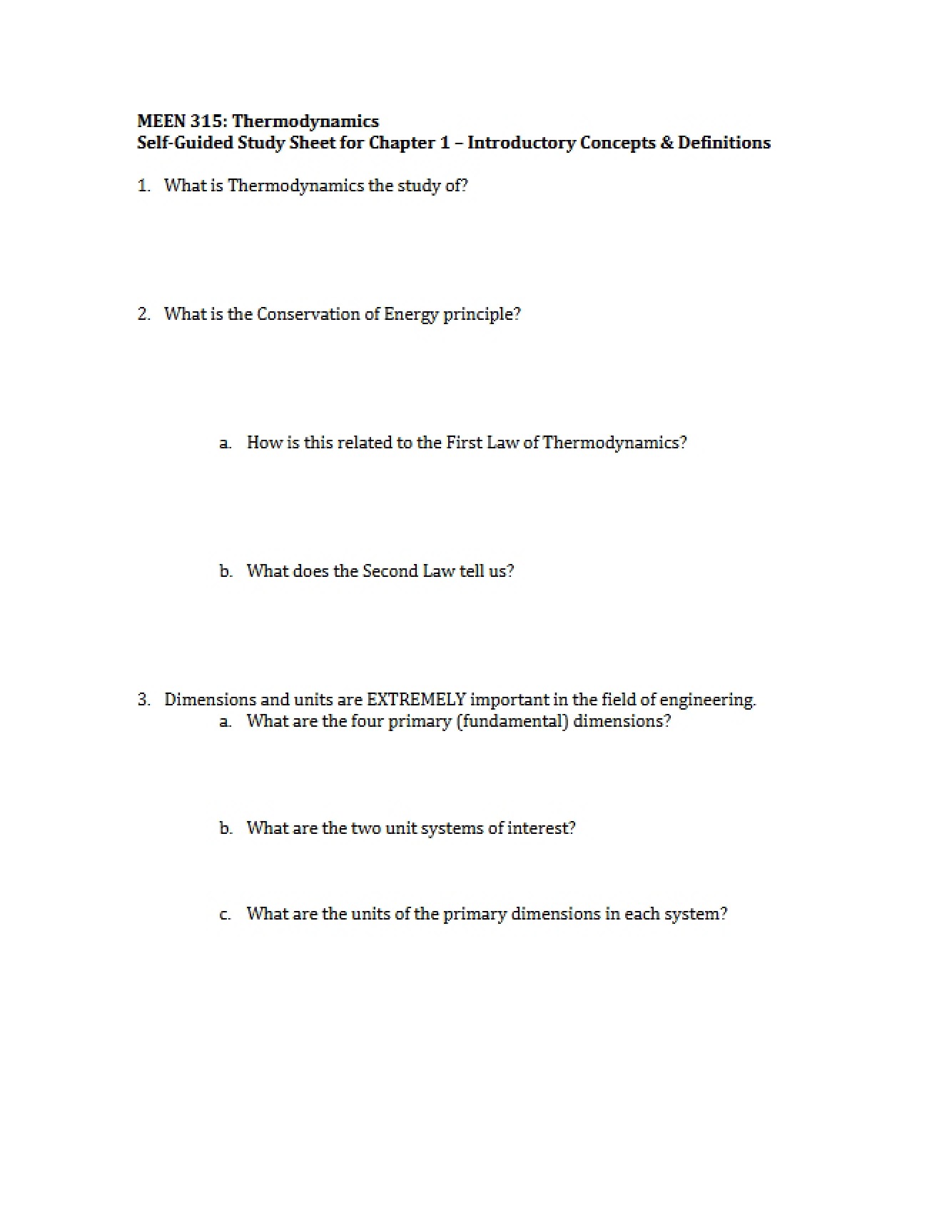 Self-Study Sheet Chapter One (Version 1)