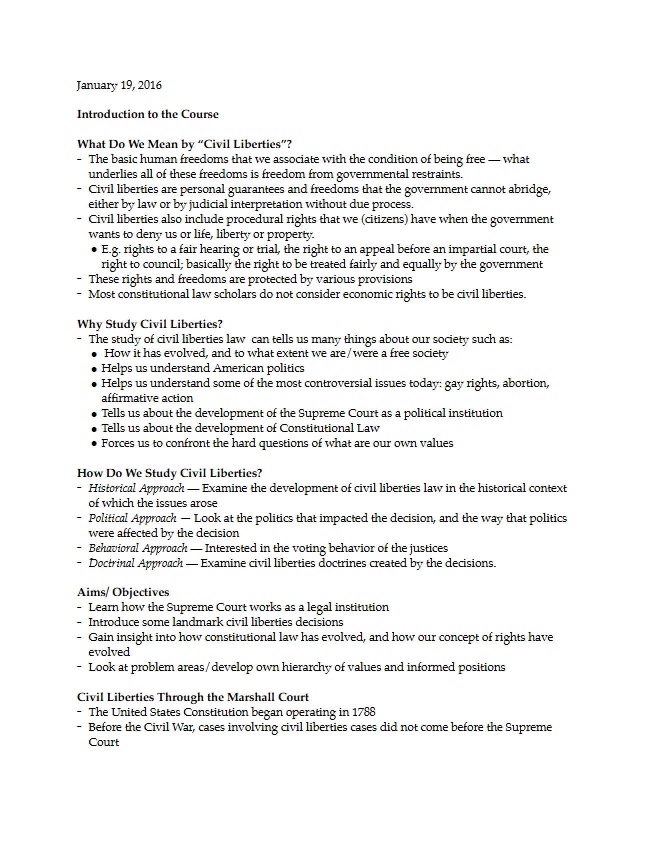Course Introduction for Civil Liberties