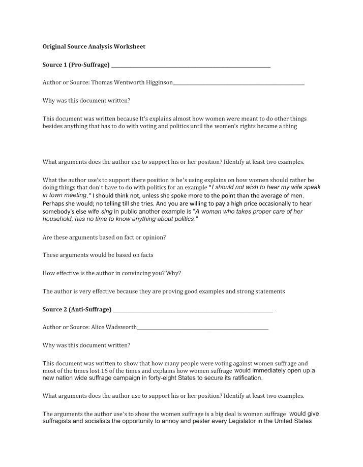 Worksheet for Original Source Analysis