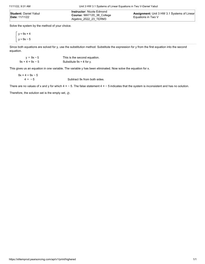 Systems of Linear Equations in Two Variables - Unit 3 HW 3.1