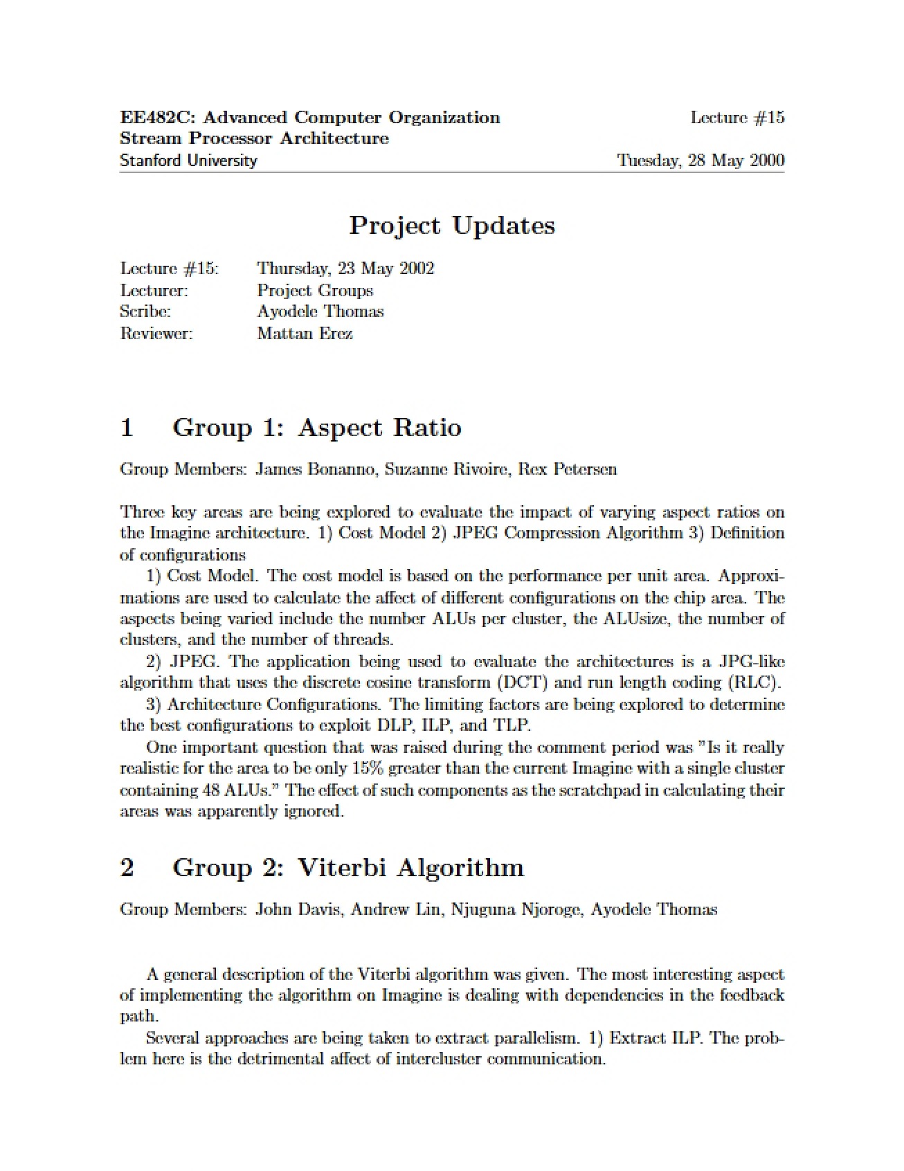 Processor Architecture Lecture 15