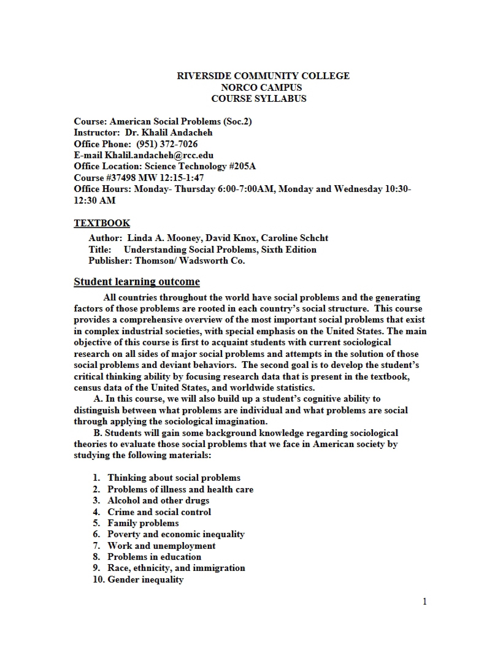 Social Problems Syllabus - SOC 2