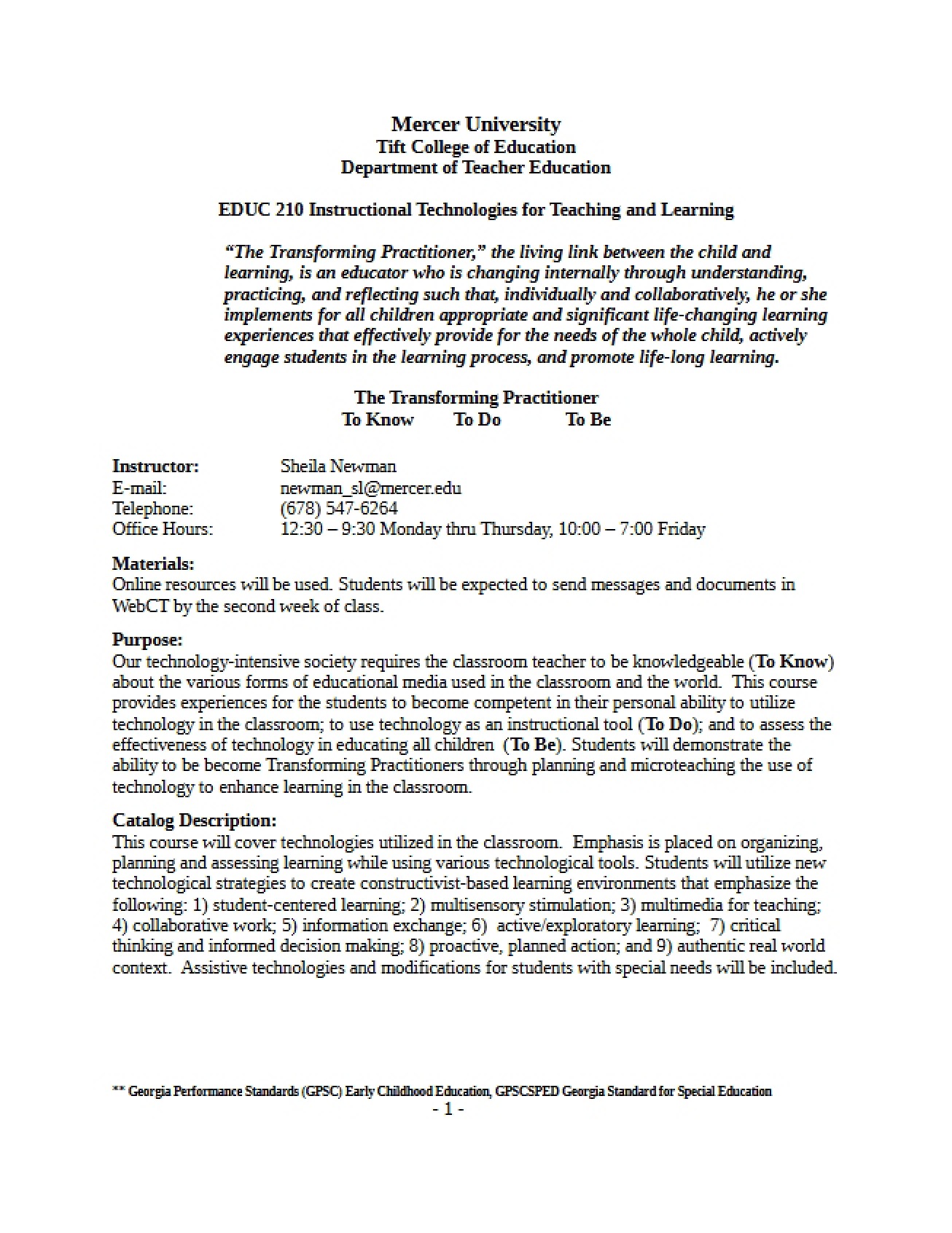 Instructional Technology for Teaching (EDUC 210)