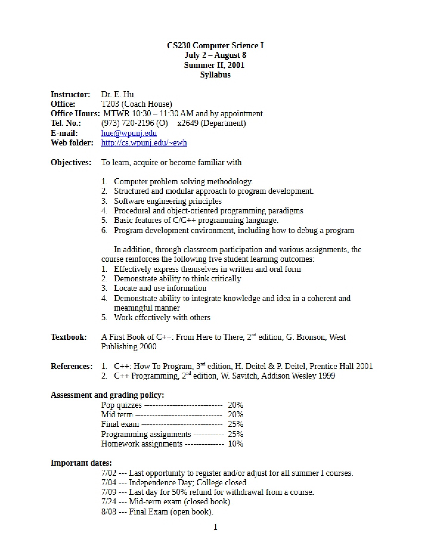 Syllabus for CS 2300
