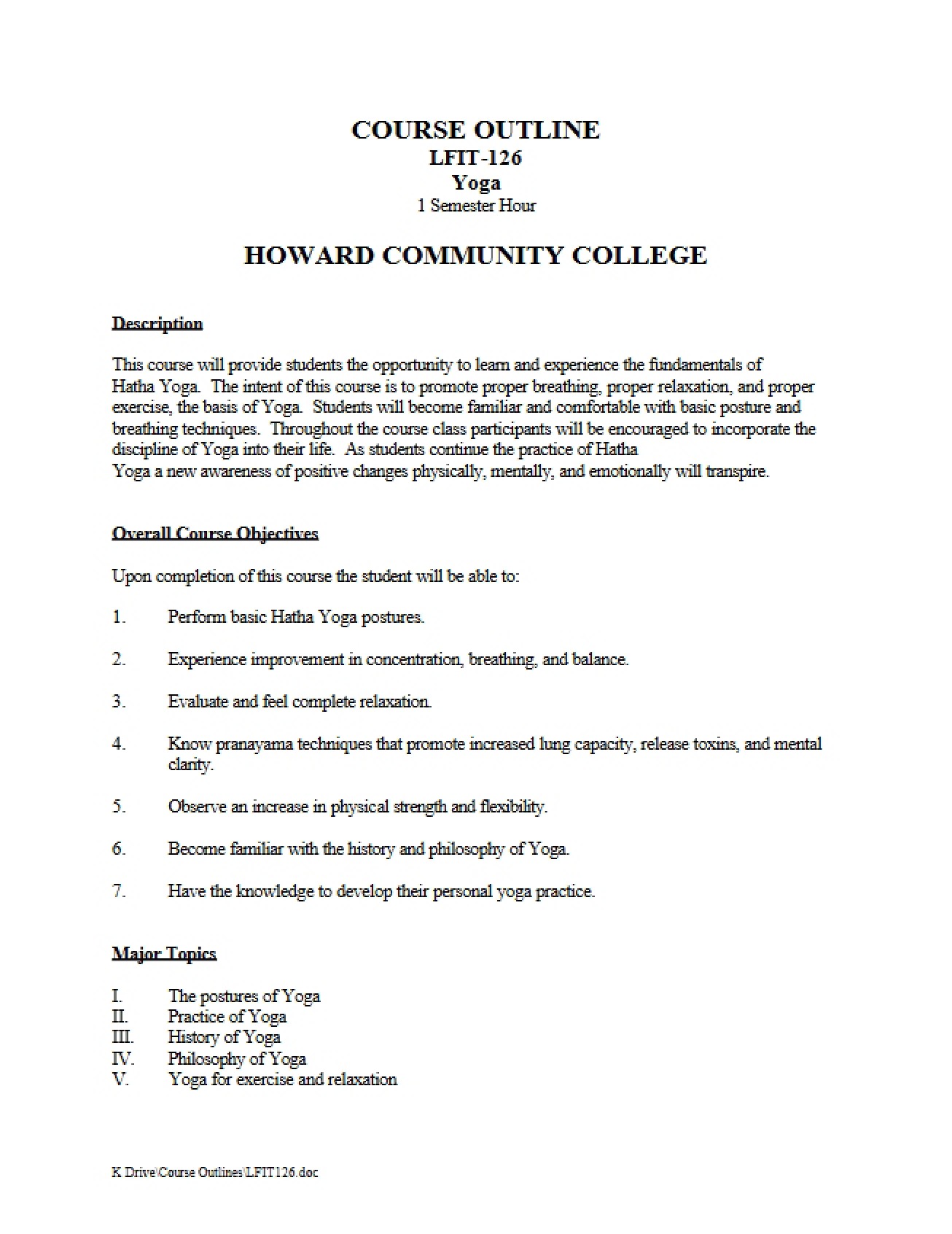 Course Outline for LFIT 126