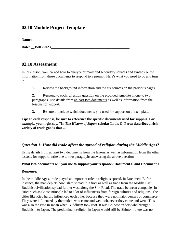 Module Project - Analyzing Middle Ages Primary and Secondary Sources