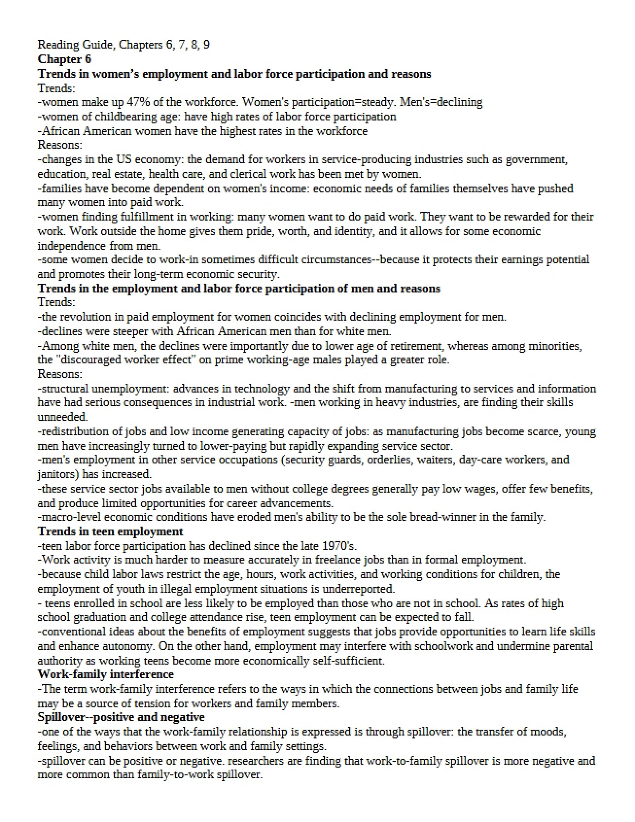 Employment Trends of Women (Chapter 6)