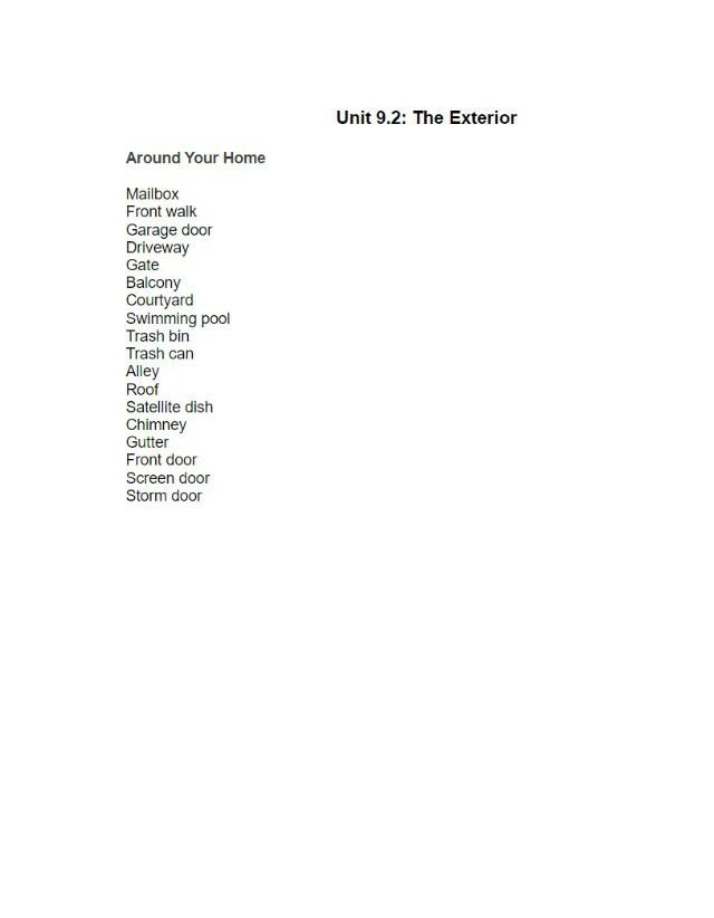 The Exterior Around Your Home - Unit 9.2