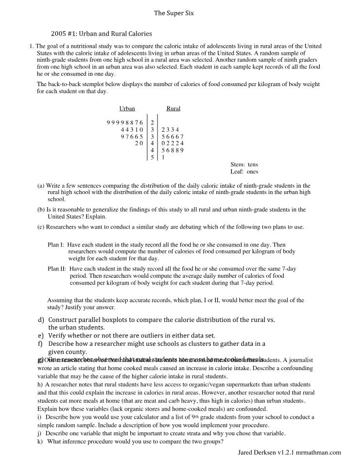 2005 Exam Questions - The Super Six