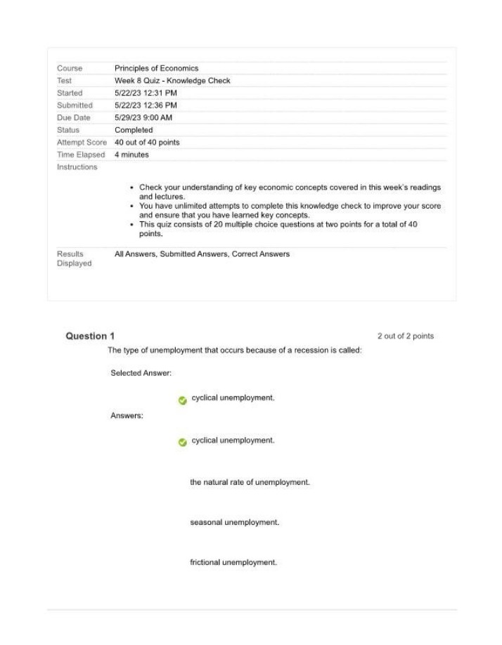 Week 8 Quiz - Principles of Economics