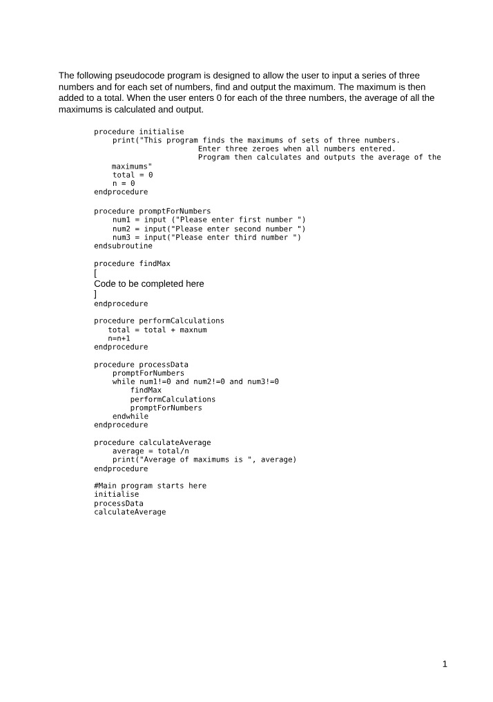 Pseudocode Program for Finding Maximums of Three Numbers