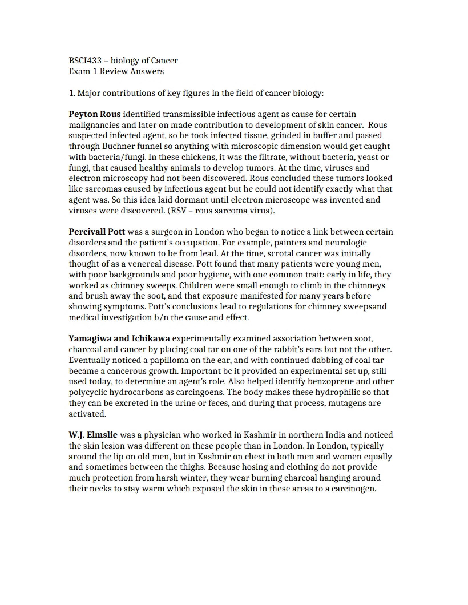 Answers for Exam 1 Review