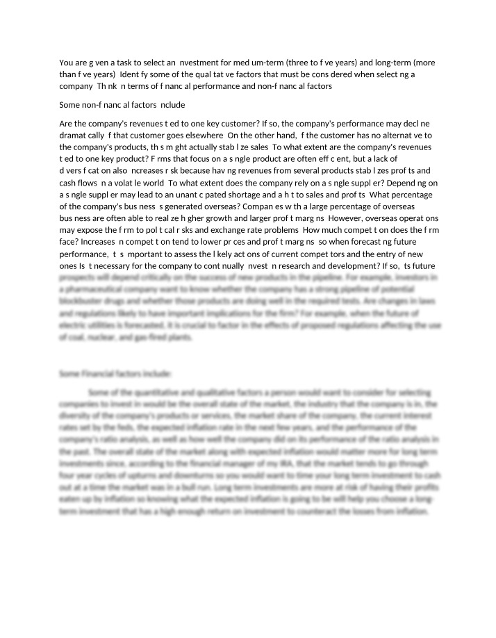 Factors to Consider for Medium-Term Investment Selection