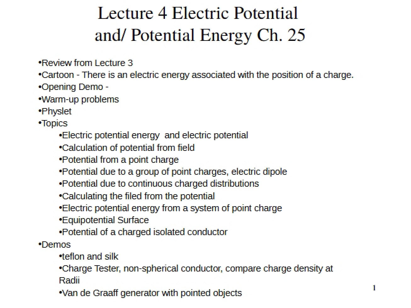 Lecture 04 Electric Potential & Energy (Chapter 25)