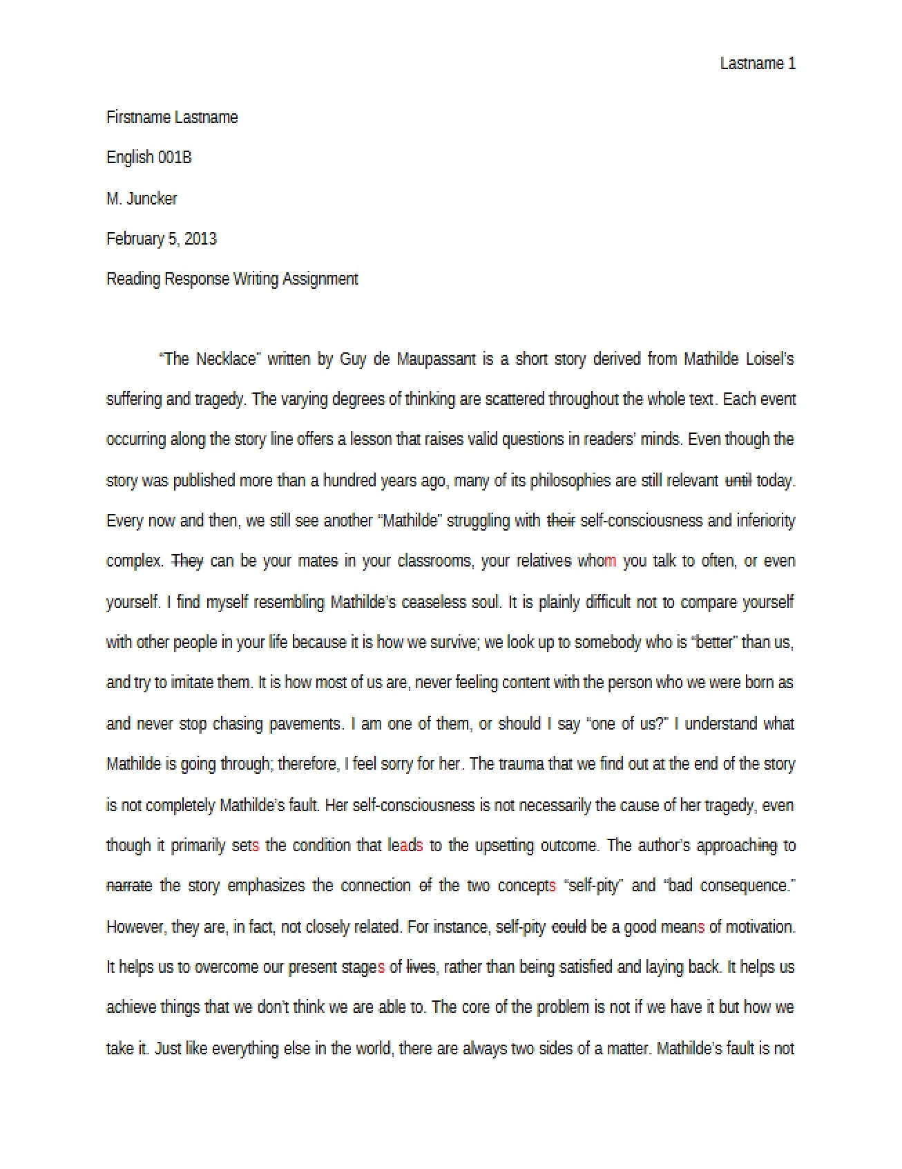 Writing Assignment Reading Response - 2 Pages