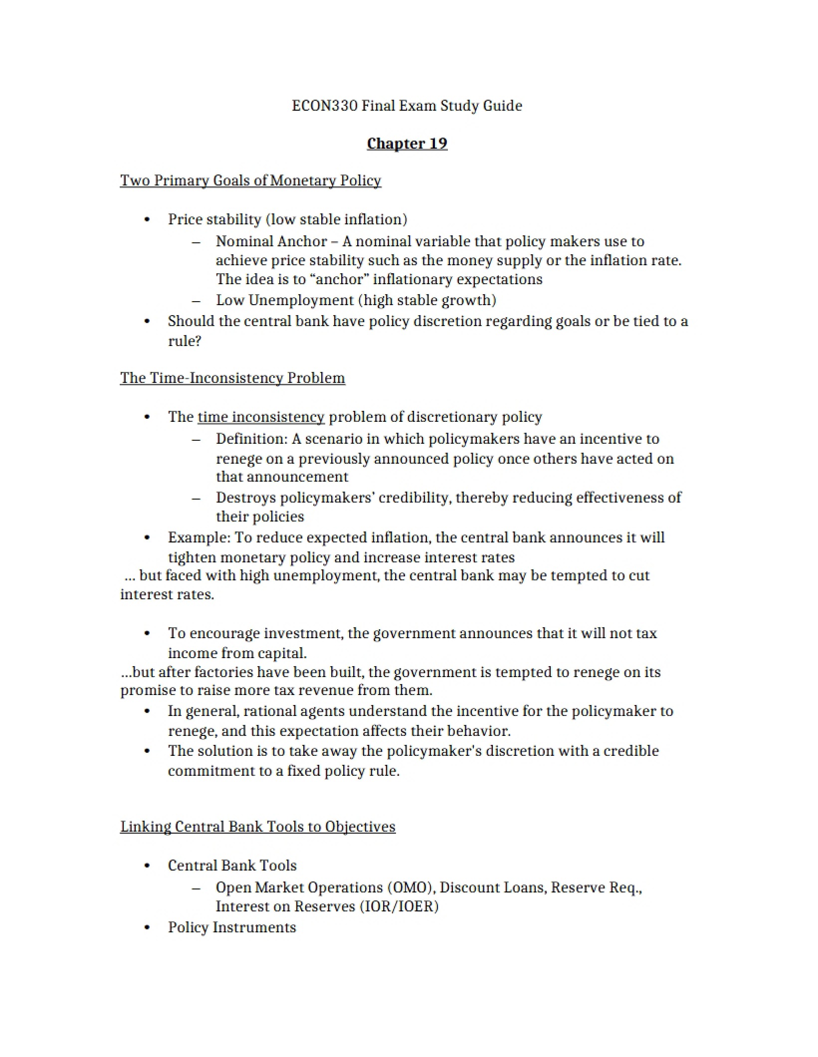 Guide for Final Exam Study