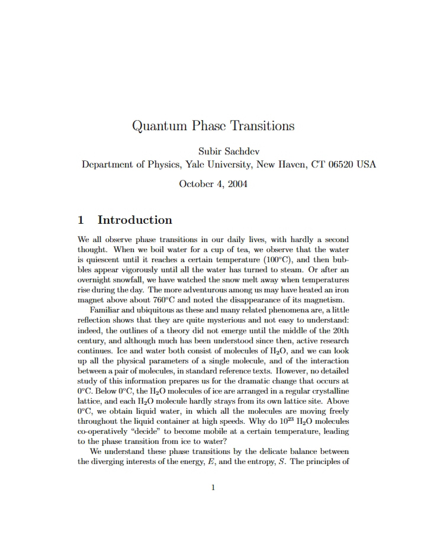 Phase Transitions in Quantum Mechanics