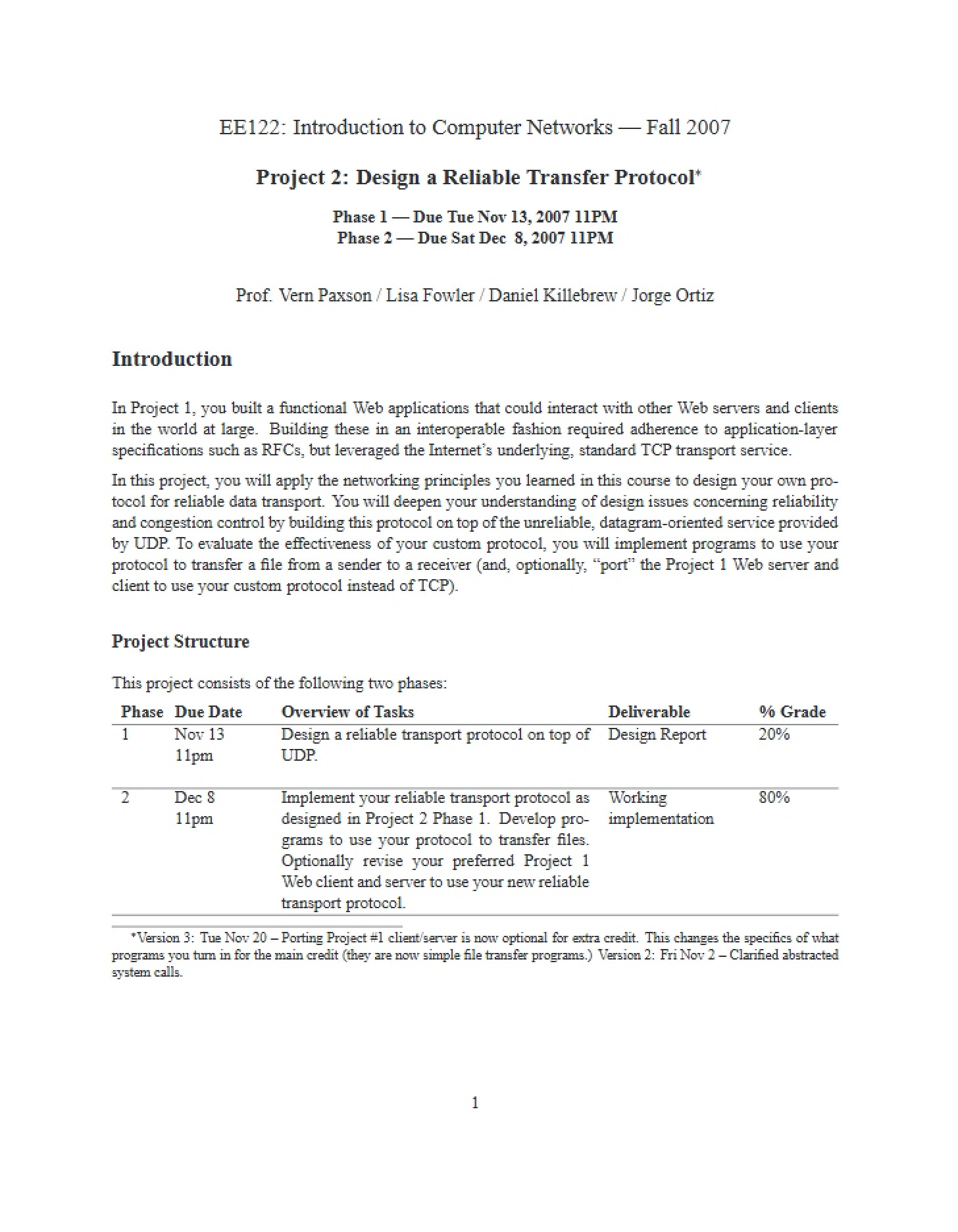 Design a Reliable Transfer Protocol (Project 2)