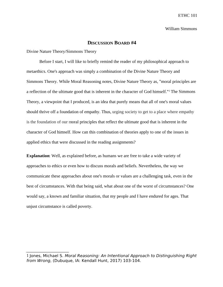 Discussion Board 4 - Divine Nature and Simmons Theory