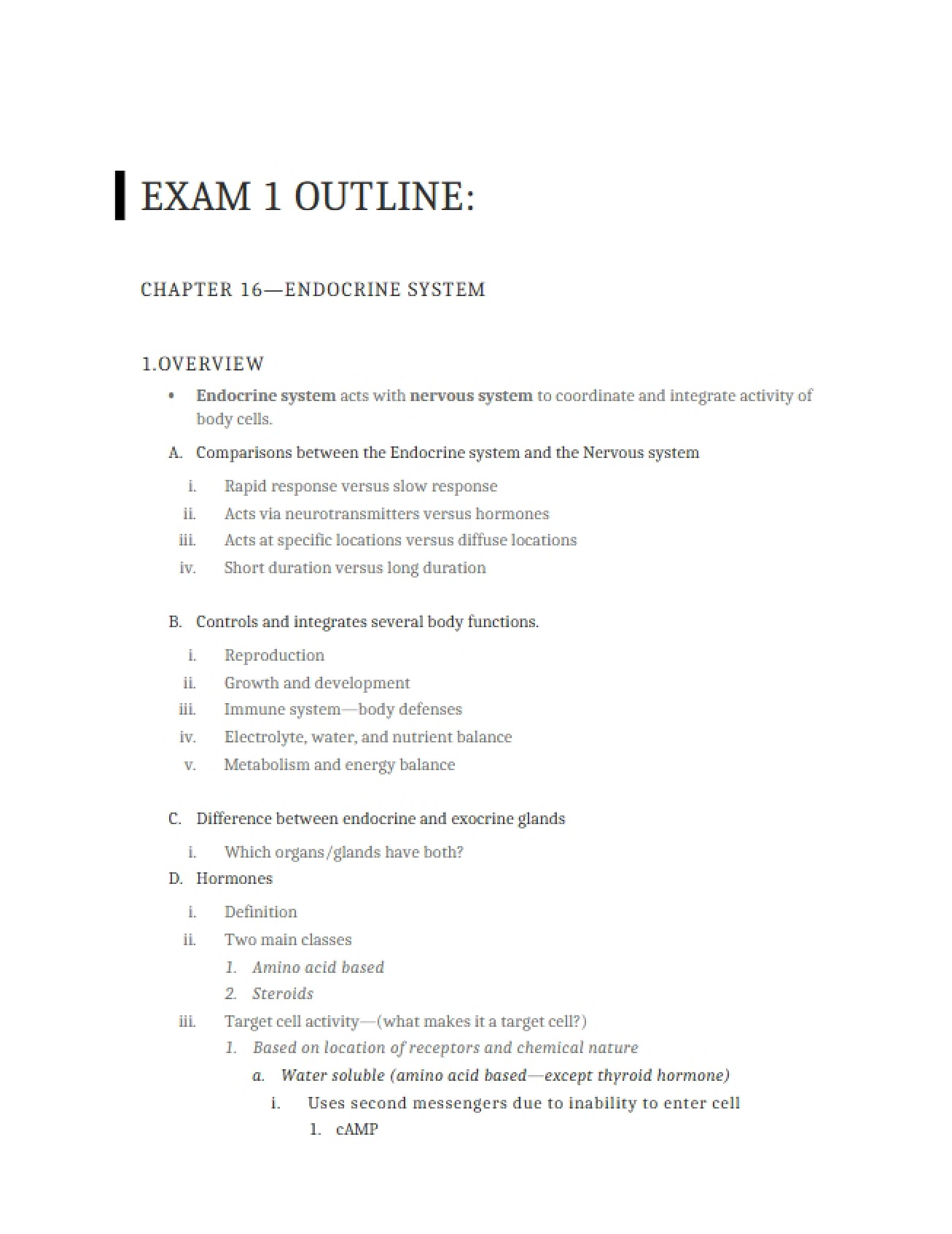 Outline for Exam One