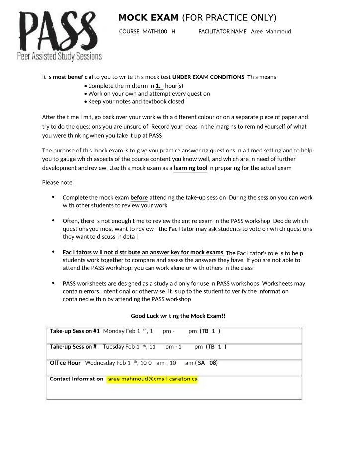 Mock Test 12 - MATH 1004 A