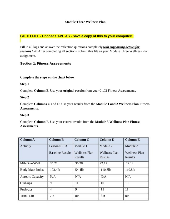 Wellness Plan Assignment - Module Three