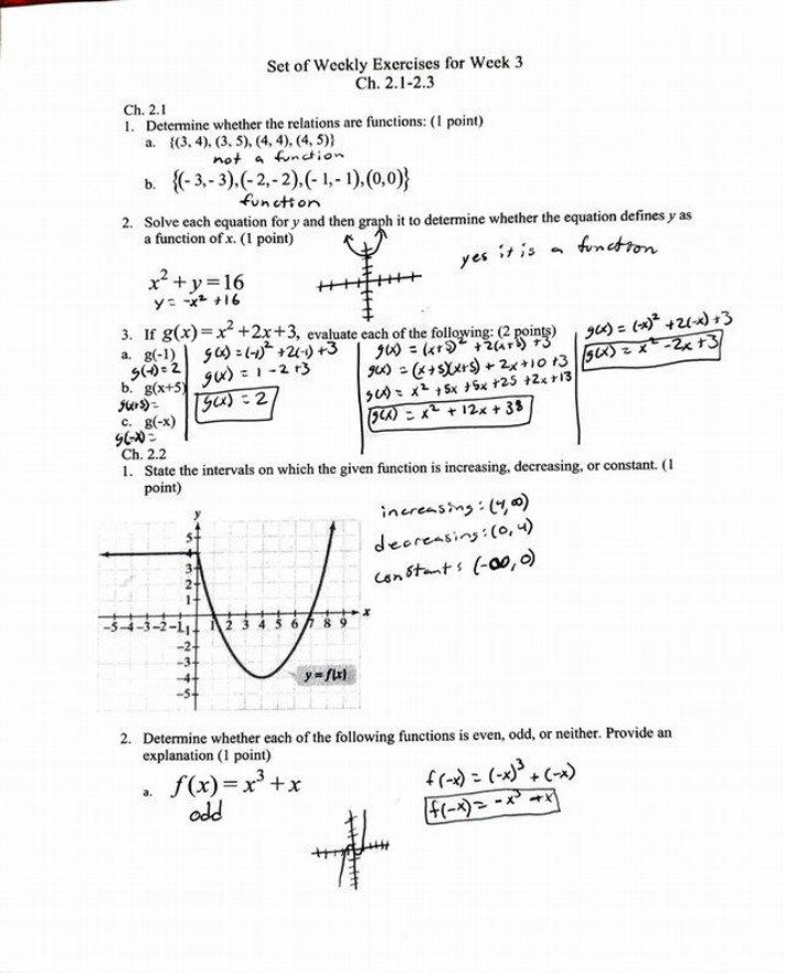 Weekly Exercises on Functions and Graphs