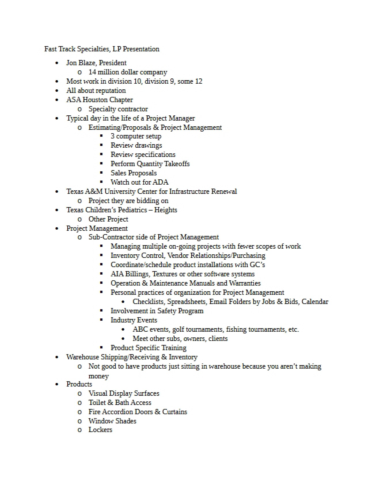 Informational Document on Fast Track Specialties