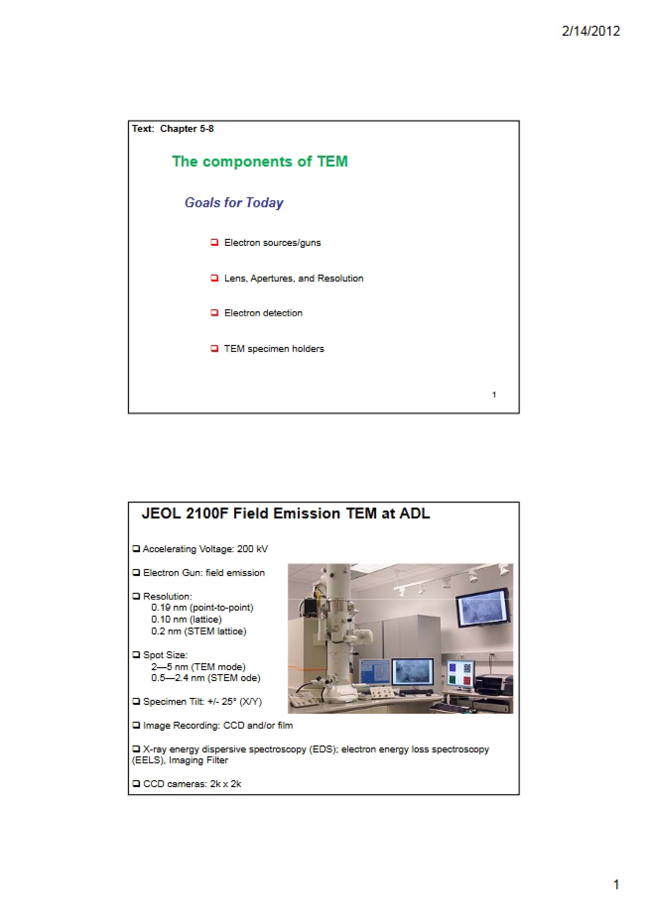 Primary Components of a Transmission Electron Microscope