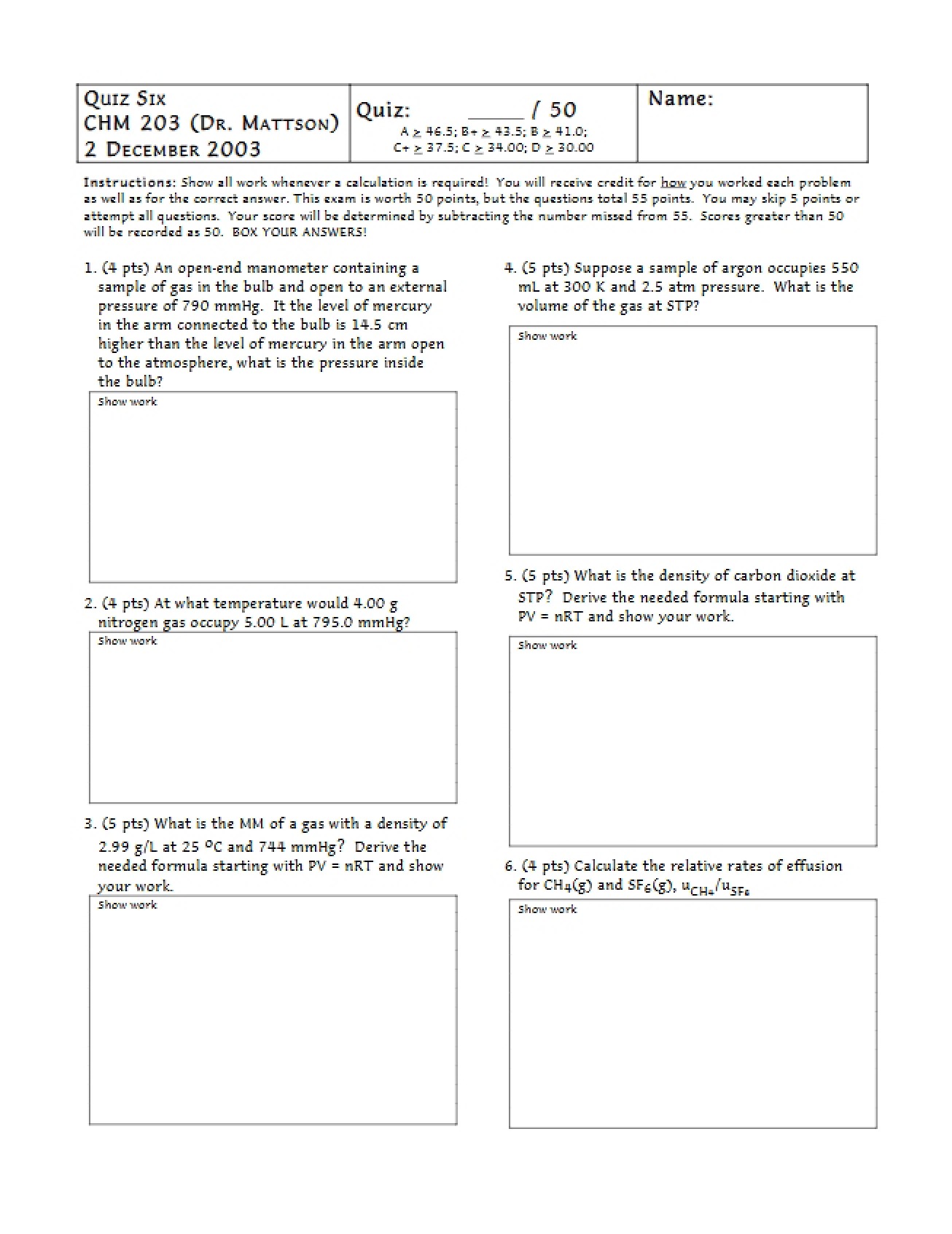 General Chemistry I - Assessment Six