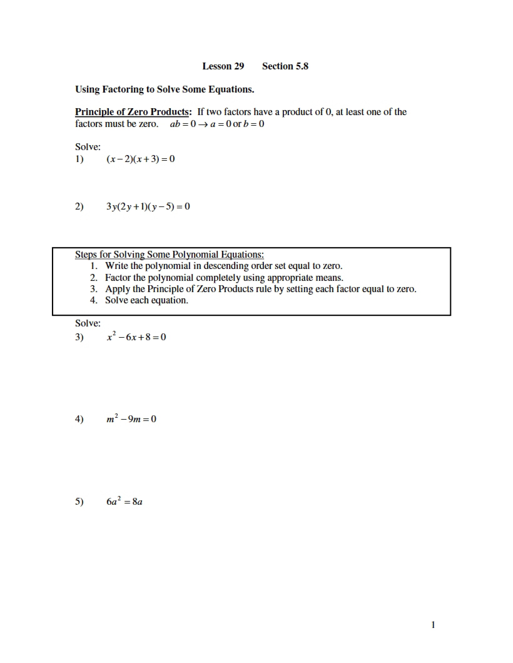 Solving Equations via Factoring