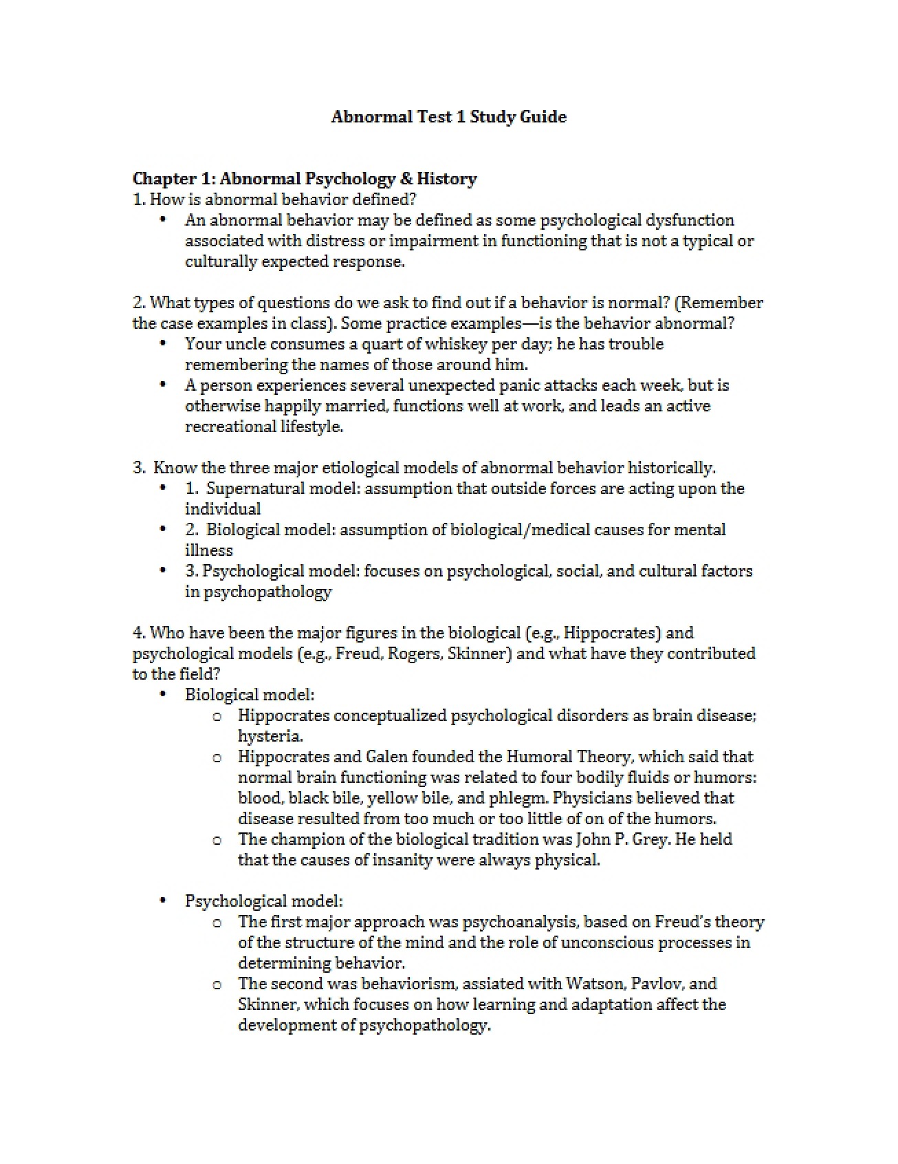 Guide to Chapter 1 of Abnormal Psychology