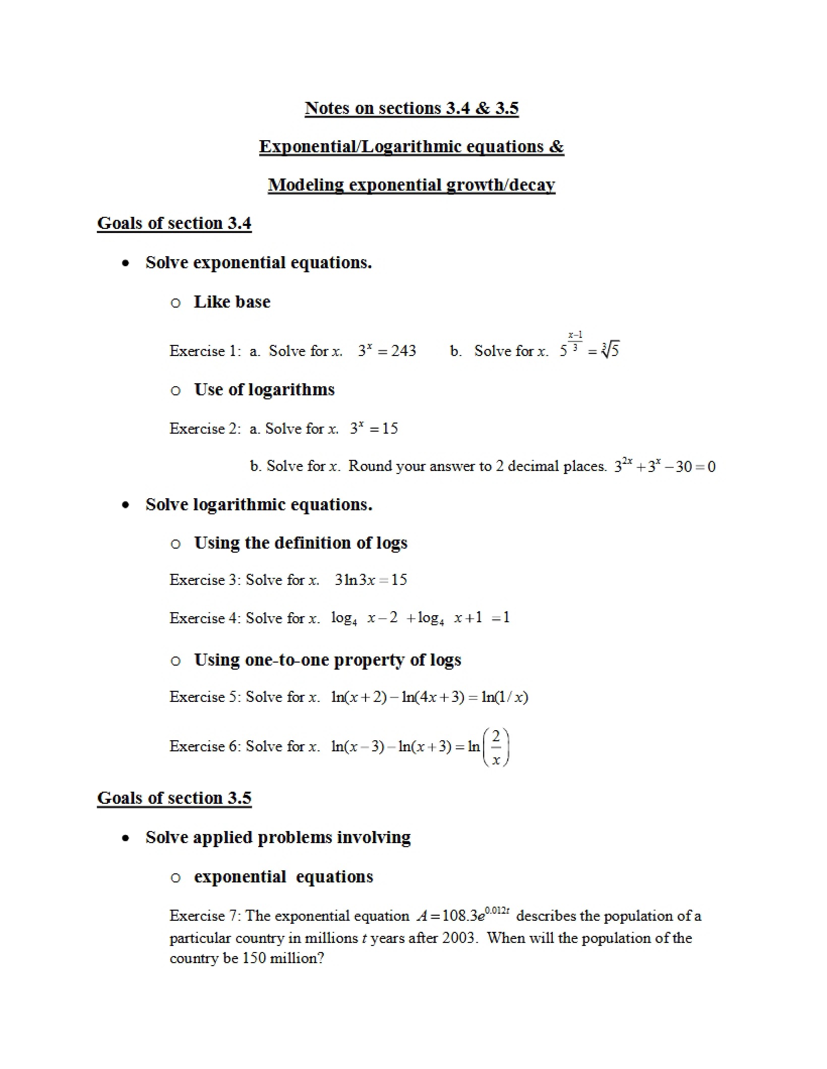 Modeling GrowthDecay and Exp-Log Equations