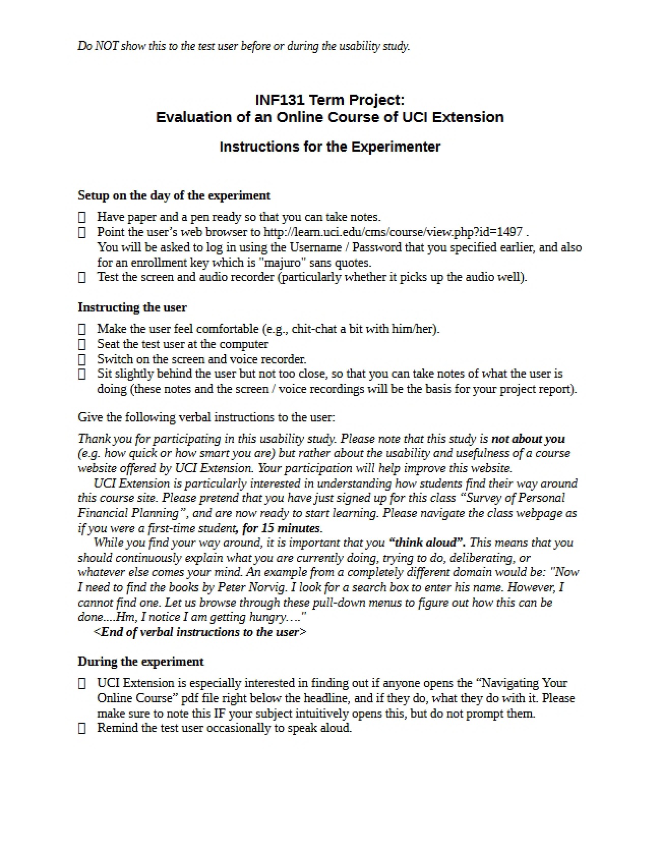 UCI Extension Online Course Evaluation
