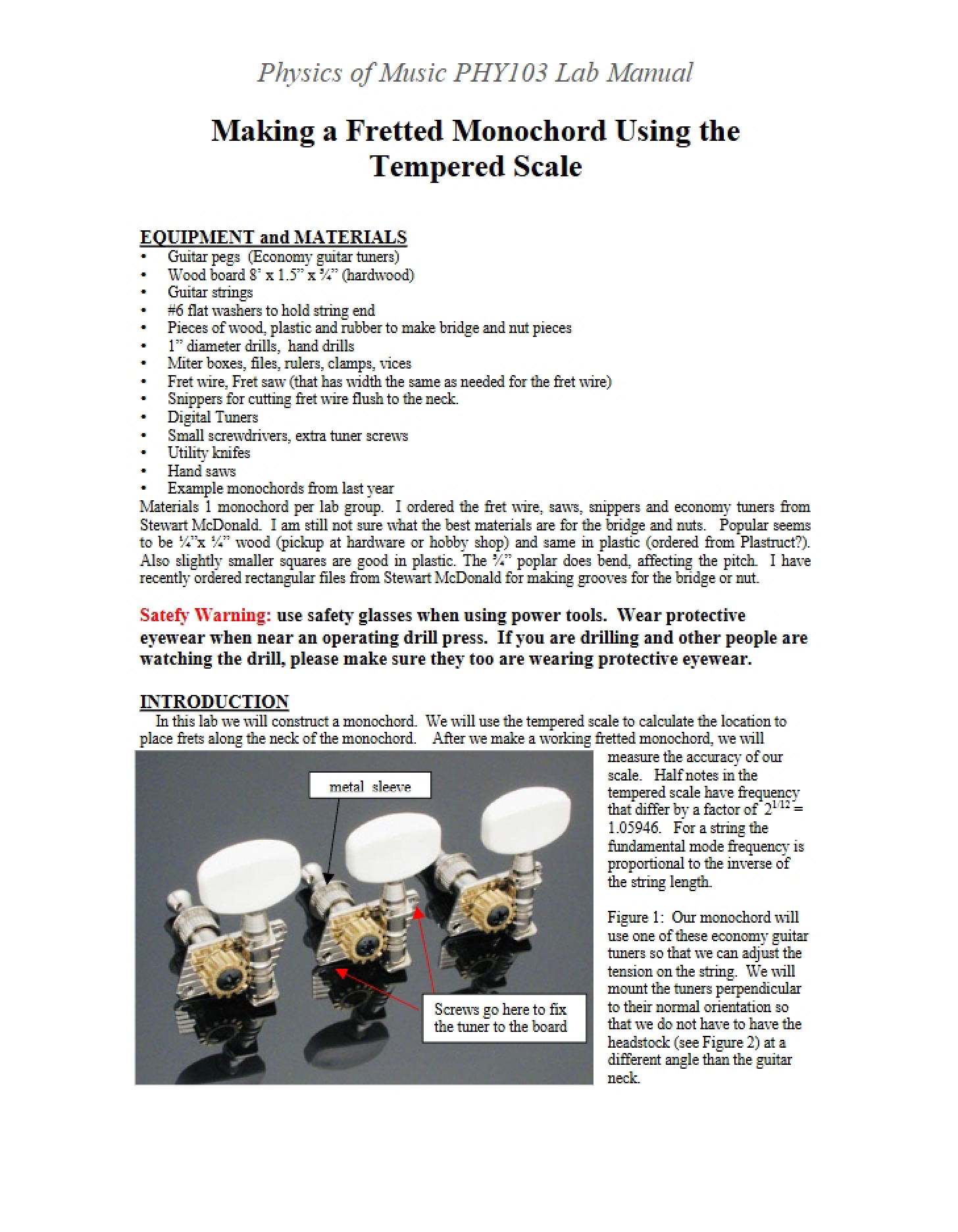 Manual for Tempered Scale Monochord