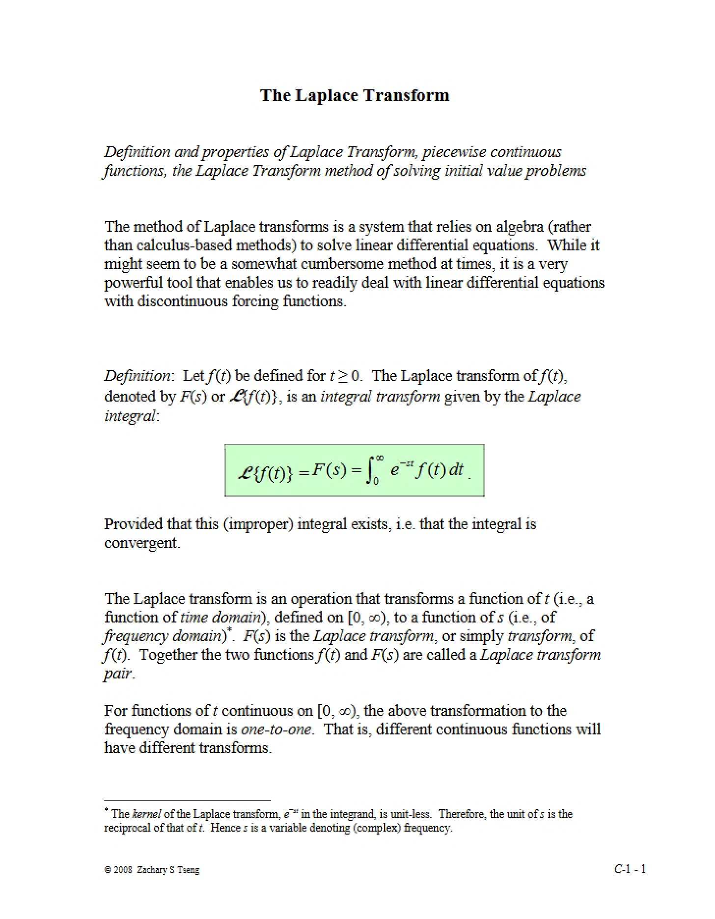 Transform of Laplace