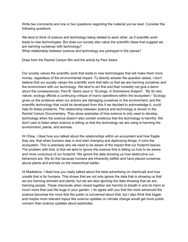 Week 9 Discussion for Env Arts