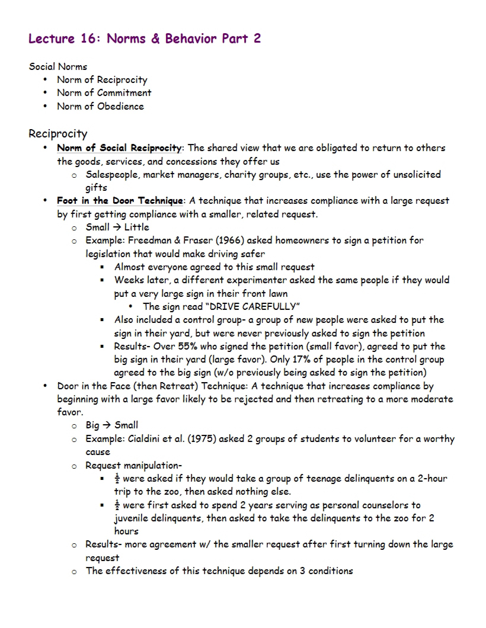 Behavior and Norms Part 2 (Lecture 16)