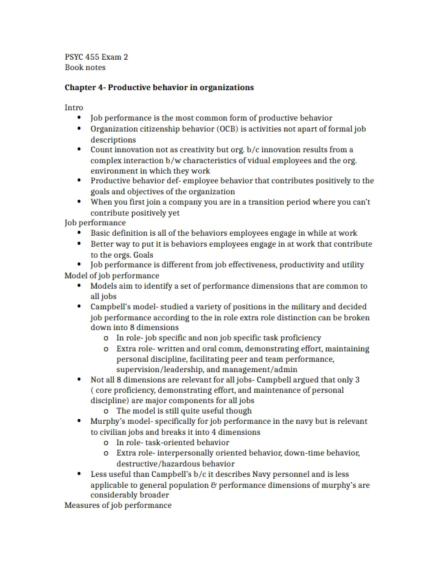 Exam 2 Chapter (PSYC 455)