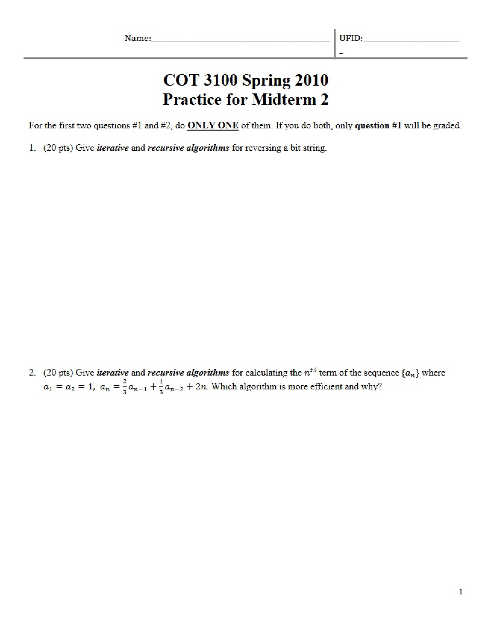 Practice for Second Midterm
