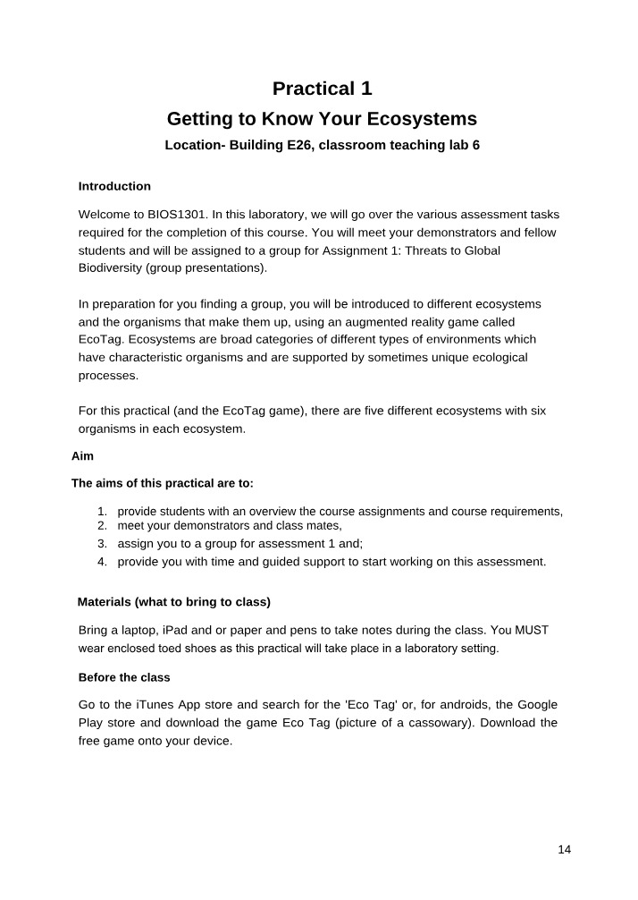 BIOS1301 Lab Guide - Getting to Know Ecosystems