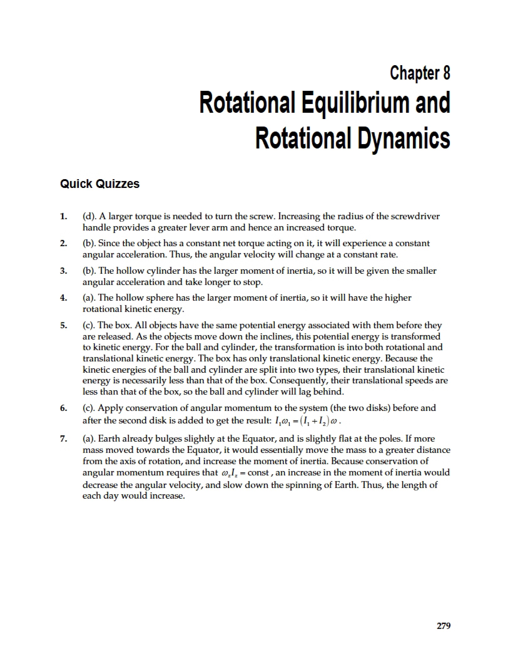 Rotational Dynamics and Equilibrium (Ch 8)
