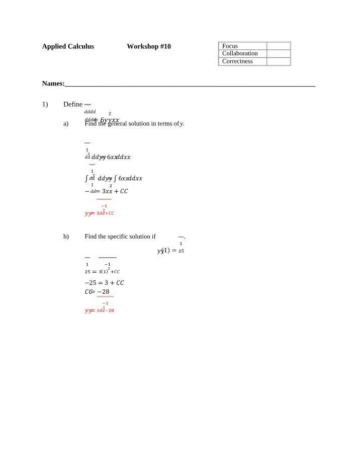 Applied Calculus - General and Specific Solutions
